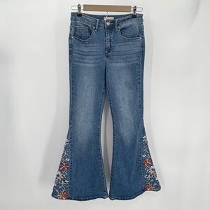 Altar’d State Jeans Womens 26 Blue Denim Flare Embroidered Floral Boho Festival